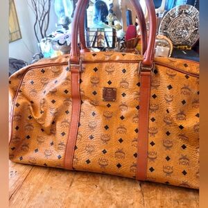 MCM Cognac Visetos Monogram Duffle Unisex Weekender Bag